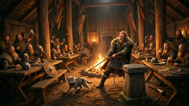 DIE VIKINGER LACHTEN, ALS DER JARL DAS KLEINE WOLFJUNGE ZUM OPFERSTEIN ZERRTE — BIS DER JUNGE MIT EINER EINZIGEN DREHUNG DIE GANZE HALLE VERSTUMMEN LIESS