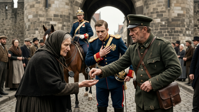 DER ZÖLLNER AM RHEINTOR RISS DER ALTEN MUTTER DAS BROTGELD AUS DER HAND — DOCH ALS IHR SCHWARZES MEDAILLON AUFSPRANG, SENKTE DER KAISERLICHE BOTE SOFORT DEN KOPF