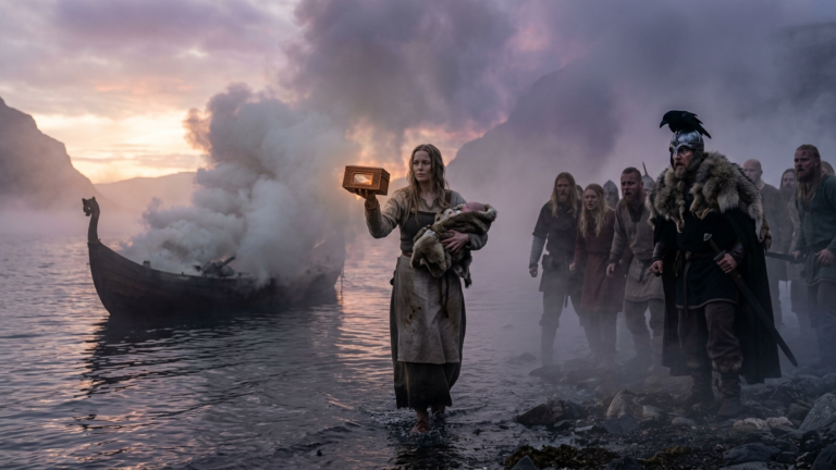 DER VIKINGERKÖNIG LIESS DAS TOTENBOOT DER SCHWANGEREN HEILERIN IN FLAMMEN SETZEN — DOCH BEI SONNENAUFGANG KAM SIE AUS DEM RAUCH ZURÜCK, MIT ETWAS, DAS NIEMAND IM SARG GESEHEN HATTE…