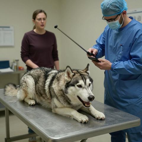Everyone Thought This Siberian Husky Was Just Being Aggressive At The Vet—Until He Kept Curling Around One Side, The Doctor Hosed Him Down, And The Whole Room Went Silent