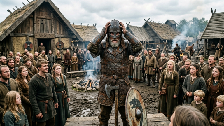 Das ganze Wikingerdorf lachte über die rostige Rüstung eines alten Kriegers… bis ihm der Helm aufgesetzt wur