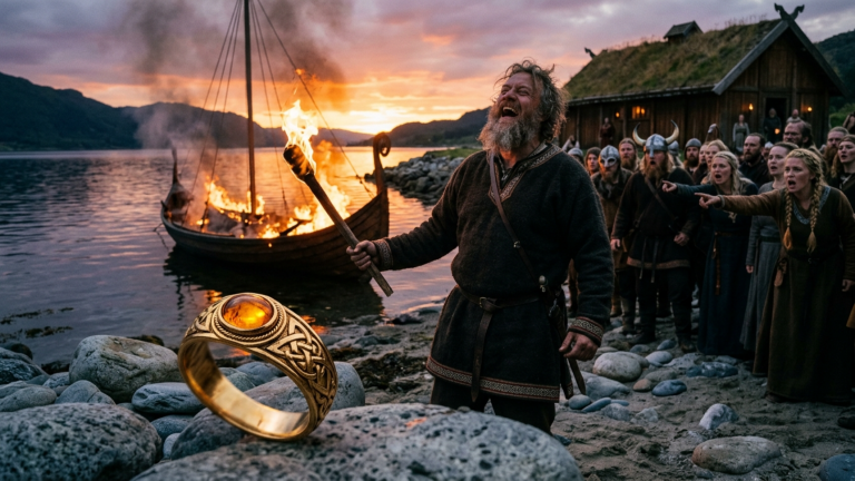 DER BRUDER DES TOTEN JARLS ZÜNDETE DAS FUNERALSCHIFF ZU FRÜH AN UND LACHTE VOR DER GANZEN HALLE — DOCH AUS DEM BRENNENDEN SARG ROLLTE EIN RING, DEN ER LÄNGST VERSTECKT HABEN SOLLTE.