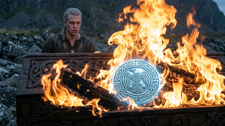 DER VIKING-SOHN VERBRANNTE DEN SARG SEINES VATERS, UM DEN ALTEN SCHWUR ZU LÖSCHEN — DOCH DIE FLAMMEN LEGTE NUR DAS VERBORGENE SIEGEL FREI.