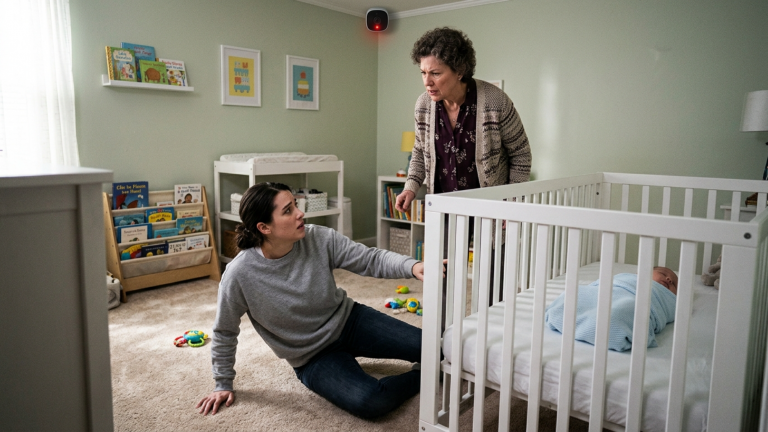 Meine Schwiegermutter stieß mich neben dem Babybett zu Boden und erklärte, ich gehöre nicht mehr zur Familie — doch die Kamera in der Ecke ging plötzlich an.