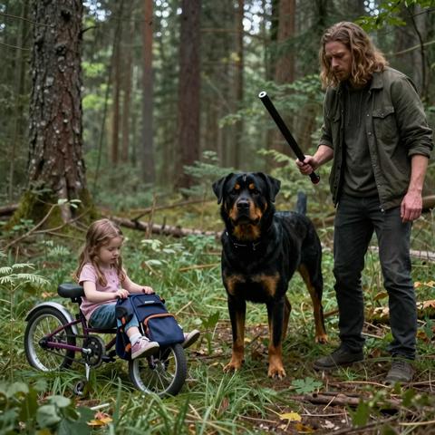 A Massive Rottweiler Lunged Out of the Woods and Dragged My 10-Year-Old Niece Off Her Bike. I Raised a Heavy Wood Club to Destroy Him—Until I Looked Closer and Noticed One Terrifying Detail.