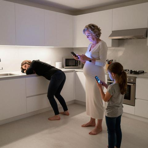 MI SUEGRA ME GOLPEÓ EN LA PANZA EMBARAZADA EN LA COCINA, MIENTRAS MI HIJA DE 7 AÑOS ESTABA EN LA PUERTA CON EL CELULAR EN LA MANO. LA NIÑA NO LLORÓ; SOLO LE MARCÓ A SU PAPÁ Y SUSURRÓ: “PAPÁ, VEN RÁPIDO, LA ABUELA LO VOLVIÓ A HACER”. DIEZ MINUTOS DESPUÉS, UN LAMBORGHINI NEGRO FRENÓ DE GOLPE FRENTE A LA MANSIÓN… Y MI SUEGRA TODAVÍA NO ALCANZABA A BAJAR LA MANO.