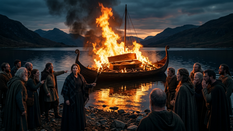 Die Witwe Setzte Das Funeralboot Ihres Mannes In Brand — Doch Als Die Flammen Hochschlugen, Sah Der Ganze Clan, Dass Der Sarg Leer War.