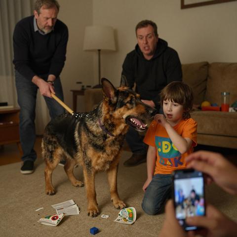 Our rescue German Shepherd suddenly attacked my 7-year-old son at his birthday party. My brother grabbed a broom to save him, but what we discovered next completely shattered our reality.