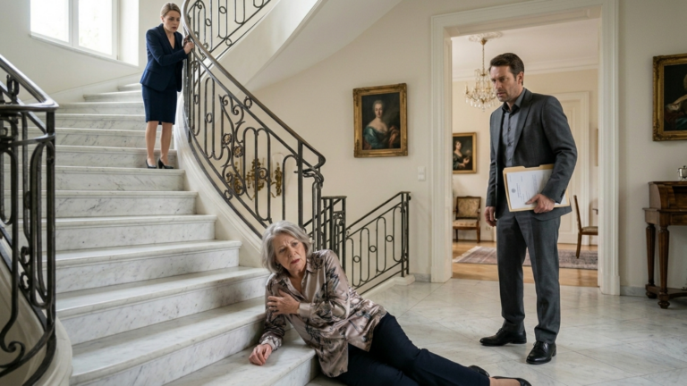 Die Schwiegertochter Stieß Ihre Schwiegermutter Die Marmortreppe Der Villa Hinunter, Nur Weil Sie Die Hausüberschreibung Erwähnt Hatte — Doch Als Ihr Mann Gerade Durch Die Tür Trat, Um Sie Mit Den Eigentumspapieren Der Villa Zu Überraschen, Sah Er Seine Mutter Am Fuß Der Treppe Liegen Und Öffnete Schweigend Genau Die Letzte Seite.