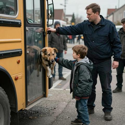 The Dog Grabbed the Little Boy’s Sleeve and Pulled Him Away From the School Bus — The Driver Shoved It Back, Then Saw the Strap Caught in the Folding Door