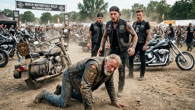 Die Jungen Biker Warfen Den Alten Biker Vor Dem Berliner Motorradtreffen In Den Staub Weil Er Ohne Einladung Kam — Doch Als Sein Ärmel Zerriss Erkannten Sie Das Zeichen Das Nur Ein Gründer Tragen Durfte.