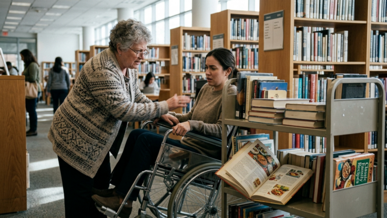 Die Schwiegermutter kippte den Rollstuhl ihrer Schwiegertochter in der Stadtbibliothek gegen den Bücherwagen und schlug ihr die Hände weg – doch ausgerechnet ein vergessenes Kochbuch öffnete sich von selbst.