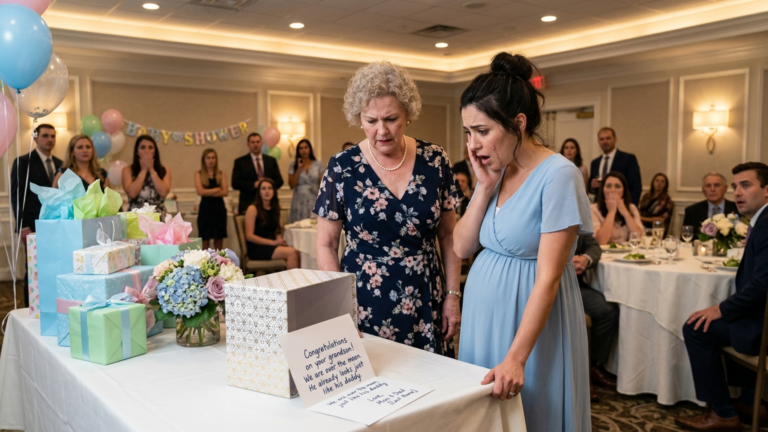 Die Schwiegermutter Ohrfeigte Die Schwangere Schwiegertochter Bei Der Babyshower Gegen Den Geschenktisch, Weil Sie Das Kind Nicht Für Ihr Eigenes Blut Hielt — Doch Als Die Glückwunschkarte Aus Der Geschenkschachtel Fiel Und Die Handschriftliche Zeile Darin Sichtbar Wurde, Verstummte Der Ganze Festsaal.