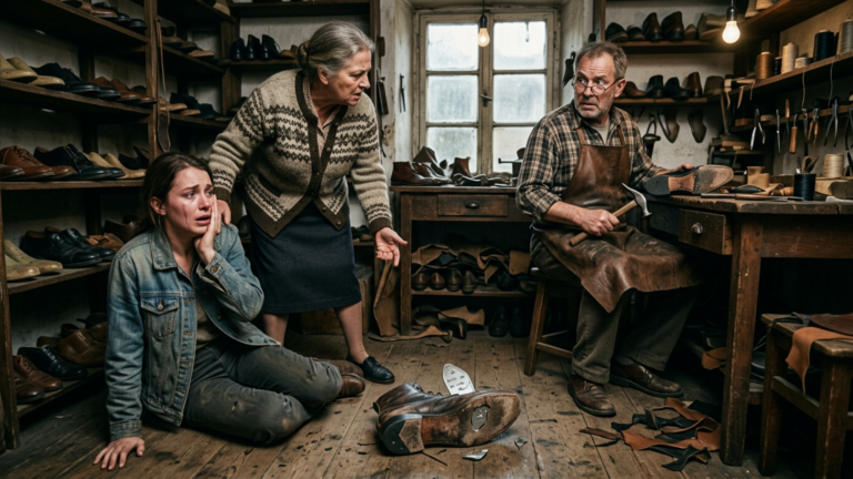 Die Schwiegermutter ohrfeigte die Schwiegertochter in der alten Schuhmacherei und warf ihren kaputten Schuh auf den Boden – doch aus der Sohle kam ein Metallplättchen hervor, das niemand erklären konnte.