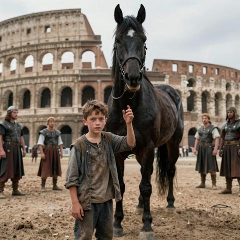 20. A poor stable boy was mocked and forced to stand alone before Rome’s most vicious, scarred war horse—but when the terrified child whispered a single forbidden name, the monstrous animal’s shocking reaction made the entire cruel royal court freeze in absolute stunned silence.