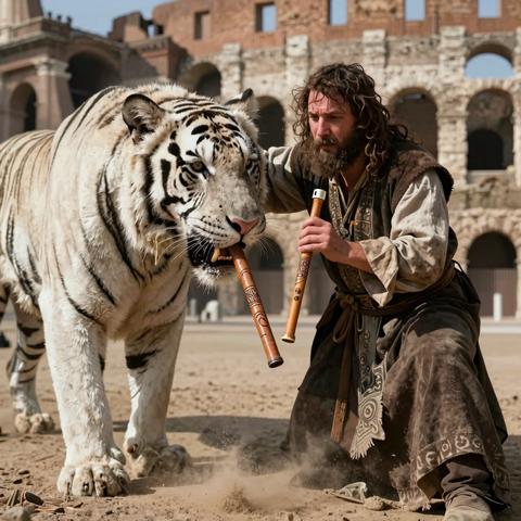 23. A poor orphan boy, living in stables, is humiliated and forced to prove his bravery before Rome’s most dangerous captive white tiger by a ruthless arena master—but a small wooden whistle sends the emperor leaping from his throne in utter astonishment.