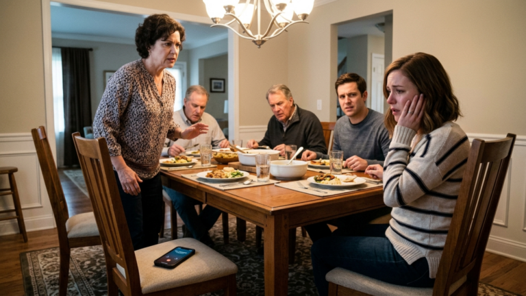 Die Schwiegermutter schlug ihre Schwiegertochter beim Familienessen ins Gesicht und warf ihr Handy auf den Boden – doch plötzlich leuchtete eine alte Sprachnachricht auf.