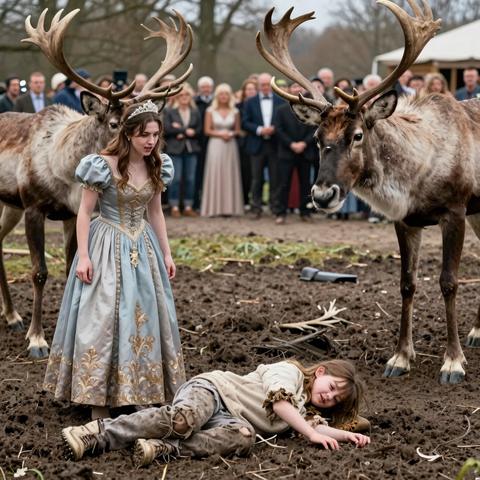 92. “Look at this filth,” the cruel princess laughed, shoving her in the mud. But the royal court gasped when the sacred stags bowed to…