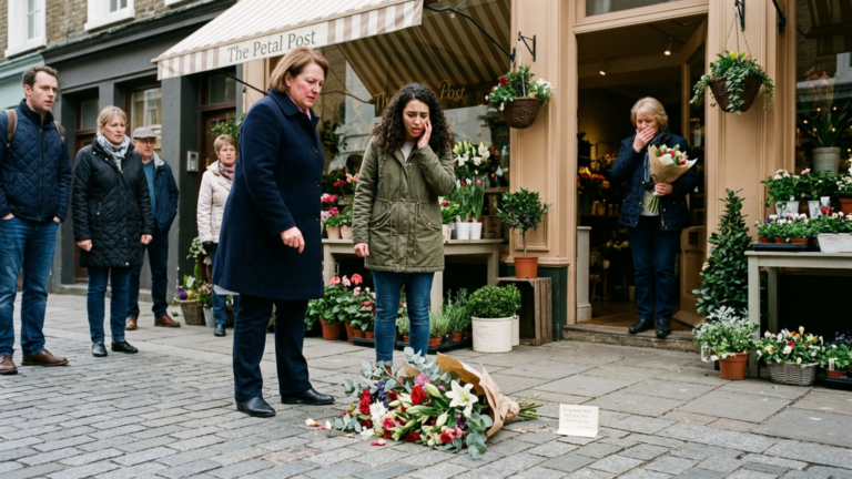 Die Mutter schlug ihre erwachsene Tochter vor dem Blumenladen ins Gesicht und warf den Strauß auf den Bürgersteig – doch auf der Karte stand ein Name, der alle verstummen ließ.