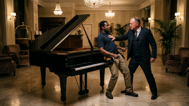 Der Hotelchef ohrfeigte den schwarzen Pianostimmer in der leeren Lobby und stieß ihn gegen den Flügel – doch drei Sekunden später spielte das Klavier genau die Melodie, die im Hotel seit zwanzig Jahren verboten war.