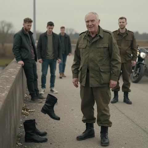 They Threw His Army Boots Into The River And Told Him To Walk Home Barefoot. The Veteran Smiled Once. Then The Bridge Filled With Motorcycles.