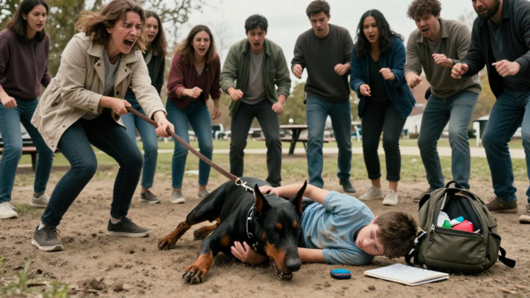 My Doberman Suddenly Lunged And Slammed A 12-Year-Old Boy Into The Dirt. The Furious Crowd Surrounded Me, Screaming For Blood… Until A Terrifying Buzzing Sound Started Echoing From Inside The Child’s Backpack. – storyteller