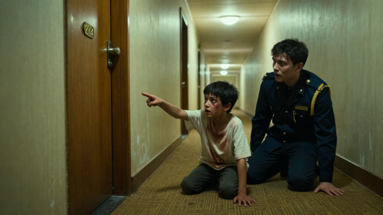 The manager told me to throw the bleeding boy back onto the streets, calling him a stray runaway. But when the child silently raised a trembling, bruised finger toward Room 214, my blood ran cold. Five minutes later, I shattered every protocol and sealed every exit. No one was leaving this hotel alive until I found out what was behind that door. – storyteller