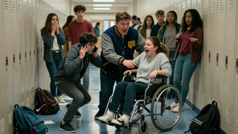 A star quarterback violently sabotaged a paralyzed girl’s wheelchair and shoved her for a laugh, unaware that the quiet student who caught her before she hit the floor was the FBI Director’s son—and he was already on the phone with his father.. – storyteller