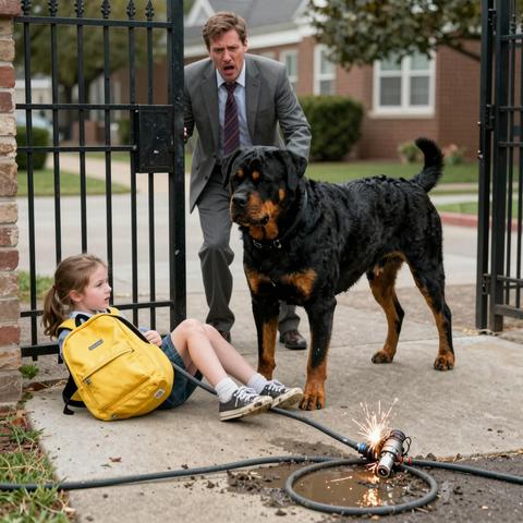 I am a 41-year-old school principal. When I saw a scarred Rottweiler pinning a little girl to the ground outside our gates, my blood ran cold. But what I noticed near her shoes changed everything… – storyteller
