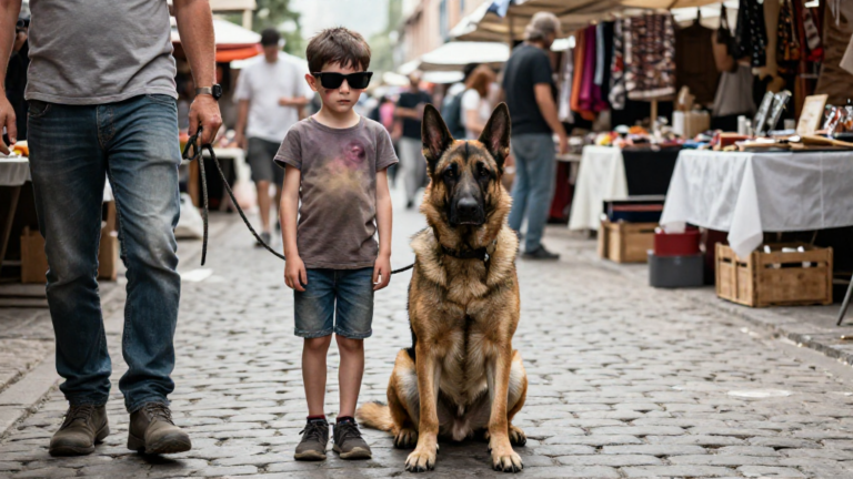 The Boy at the Flea Market Kept Testing Sunglasses and Refusing to Take Them Off—When One Slipped Crooked, I Finally Saw the Bruising Around His Eye, And My Retired Military K9 Refused to Let the Child Leave. – storyteller