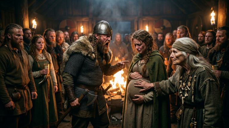 DER VIKING-KRIEGER NANNTE DIE SCHWANGERE MAGD EINE LÜGNERIN — DOCH ALS DER ALTE SEHER IHREN BAUCH BERÜHRTE, VERSTUMMTE DER GANZE CLAN