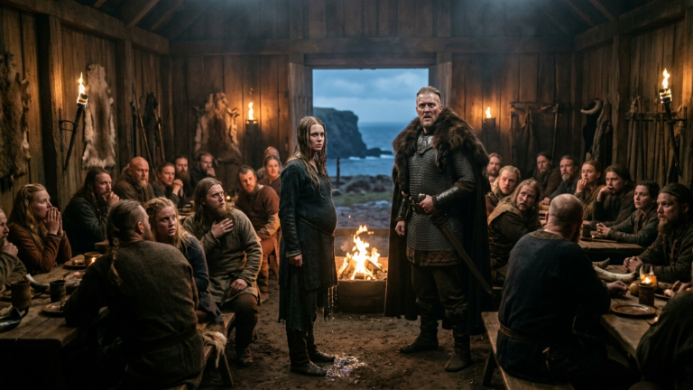 DER VIKING-JARL STIESS DIE SCHWANGERE WITWE VON DER KLIPPE INS MEER — DOCH ALS SIE WIEDER AUFTAUCHTE, ERBLASSTE DIE GANZE HALLE