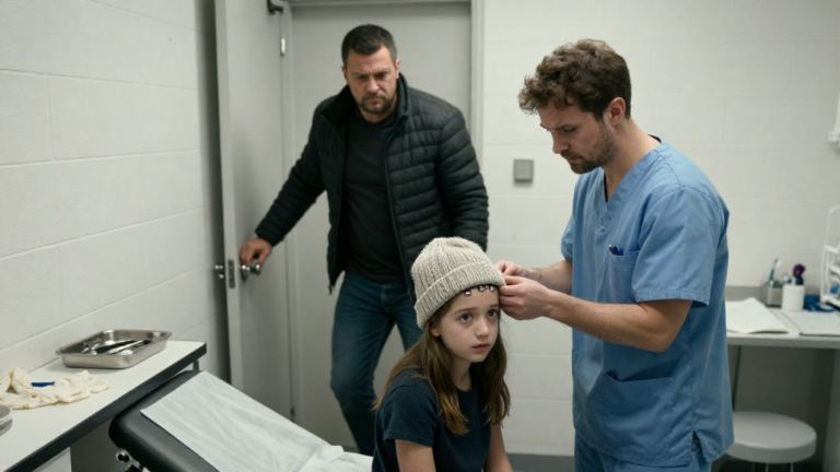 The Little Girl Kept Her Winter Beanie Pulled Down In The Blistering July Heat—When I Finally Lifted The Edge And Saw The Cold Steel Staples Hidden Along Her Hairline, Her Stepdad Backed Straight Into The Clinic Door, And My Heart Stopped. – storyteller