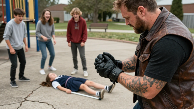 They Spun the Blind 9-Year-Old Girl in Relentless Circles Until She Crashed onto the Concrete Laughing the Whole Time—Then the Most Feared Biker in Our Small Town Took Off His Gloves – storyteller