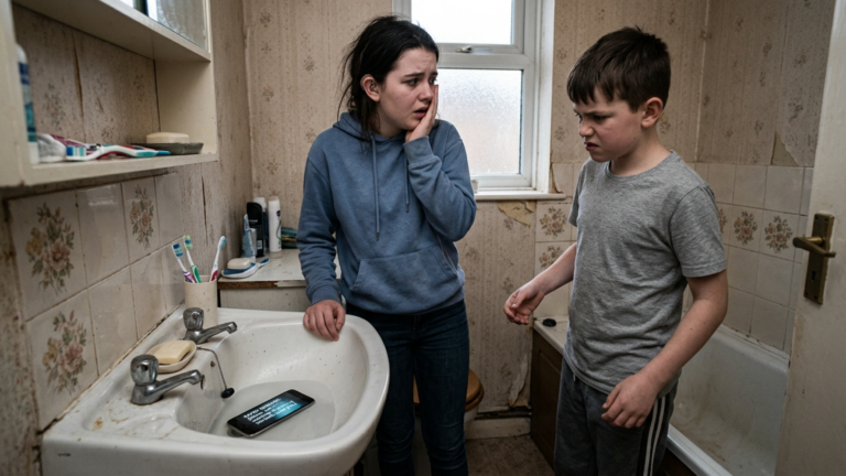 Der jüngere Bruder ohrfeigte seine gehörlose Schwester im Waschraum des alten Familienhauses und warf ihr Handy ins Waschbecken – doch drei Sekunden später leuchtete nur eine gespeicherte Nachricht auf.