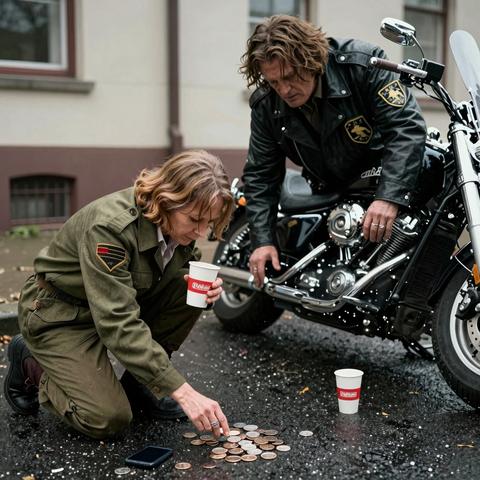A Cruel Waitress Threw A Veteran’s Change Cup Into The Street… She Had No Idea The Biker Picking Up Every Coin Was The Club’s President.