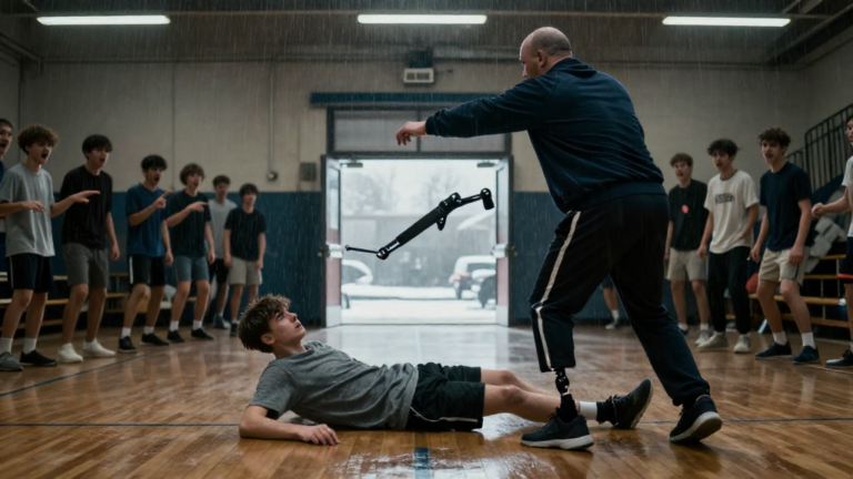 My Sadistic PE Teacher Unlocked My Prosthetic Leg and Threw It Into The Freezing Rain While My Classmates Cheered. He Thought I Was Just A Weak Charity Case He Could Humiliate. He Has No Idea That My Father Is The Man Who Rules This City’s Underground—And The Architect Doesn’t Forgive People Who Touch His Son. – storyteller