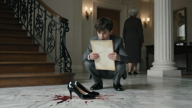 When I think of that night, I don’t start with the blood on the marble floor or the police sirens echoing up the gated driveway. I start with the silence. The terrible, suffocating silence of a nine-year-old boy in a tailored gray suit, hiding beneath the grand staircase with a sketchpad, terrified of his own grandmother’s footsteps. – storyteller
