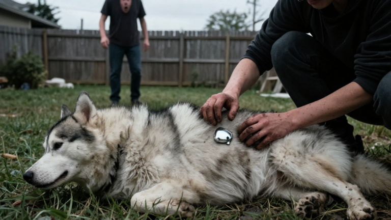 “My Neighbor Insisted It Was Just Yard Debris Matted Deep Inside His Husky’s Thick Fur… But The Second I Brushed The Dirt Away, His Carefree Laughter Absolutely Died.” – storyteller